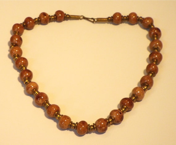 Vintage Brown Jasper Stone Necklace, 18.5", vinta… - image 6