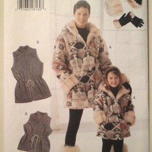 FF Vogue 9912 Mommy & Me Jackets, Vest, Hat, Gloves and Muff Pattern, All sizes, Mother daughter pattern, Adult Child coat and hat pattern