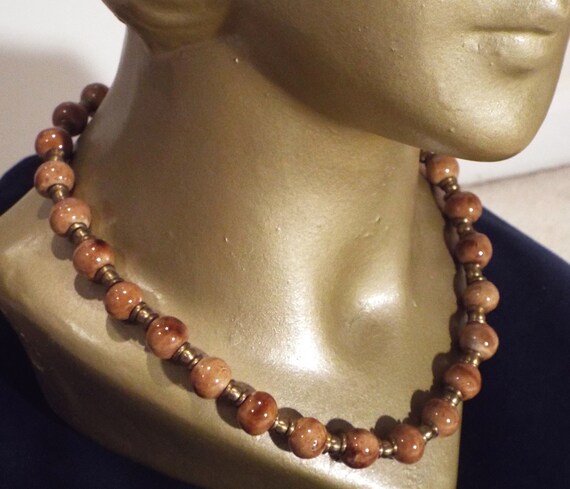 Vintage Brown Jasper Stone Necklace, 18.5", vinta… - image 4