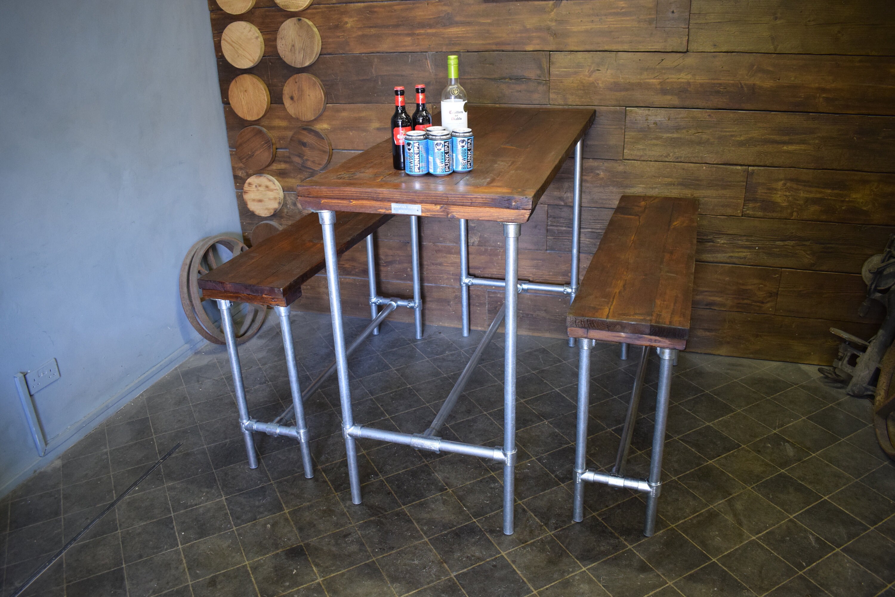 Industrial High Bar Table and Bench Set Reclaimed Scaffold Etsy