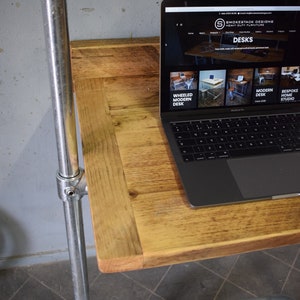 Lean-to Desk/Ladder Desk, Industrial Style, Reclaimed Scaffold Board Desk Top and Shelves with Galvanised Steel Frame image 7