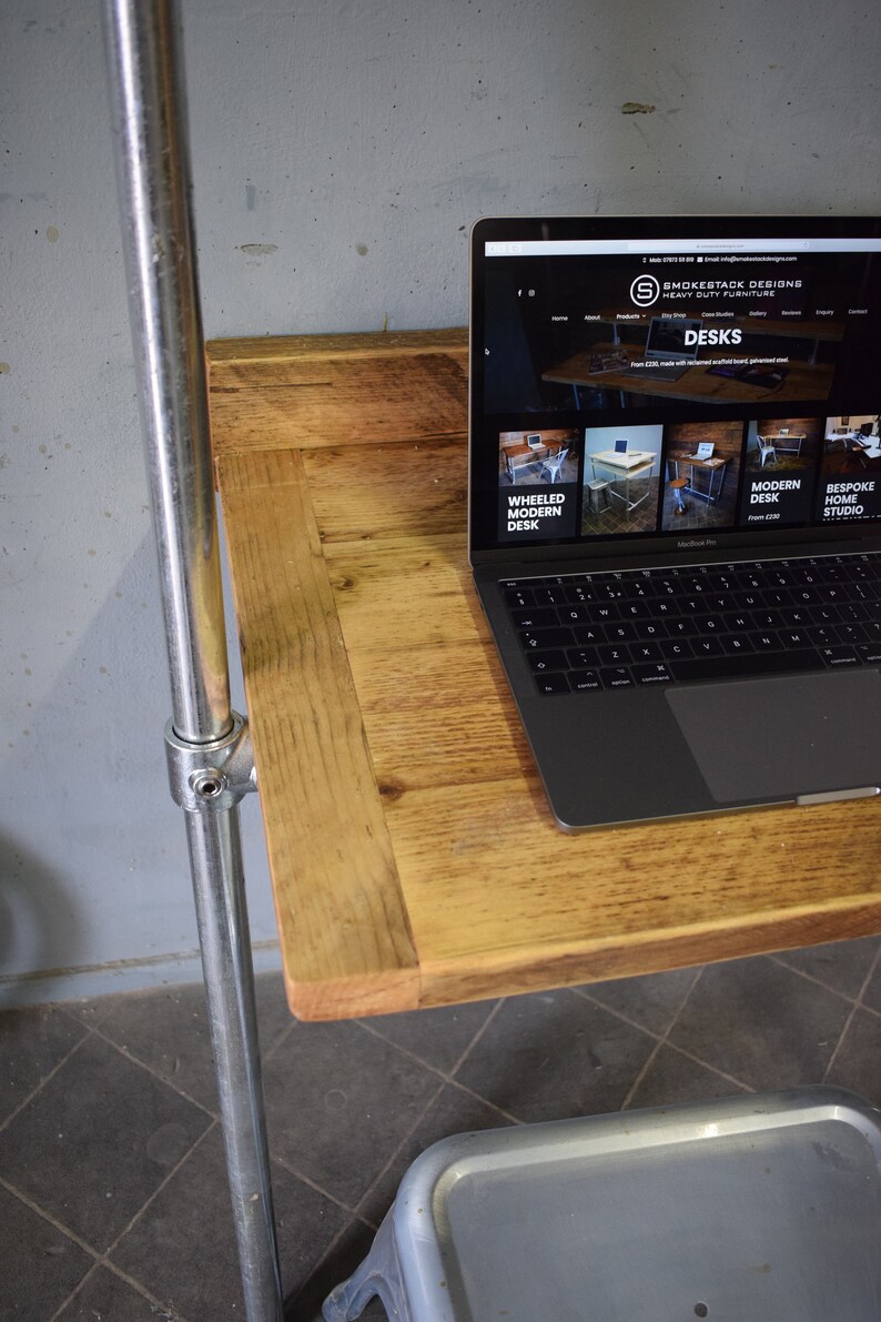 Lean-to Desk/Ladder Desk, Industrial Style, Reclaimed Scaffold Board Desk Top and Shelves with Galvanised Steel Frame image 7