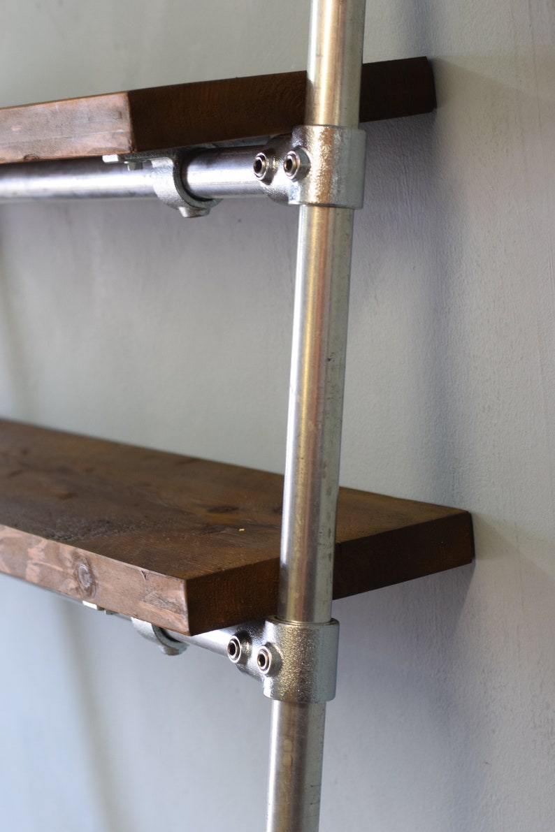 Lean-to Desk/Ladder Desk, Industrial Style, Reclaimed Scaffold Board Desk Top and Shelves with Galvanised Steel Frame image 6