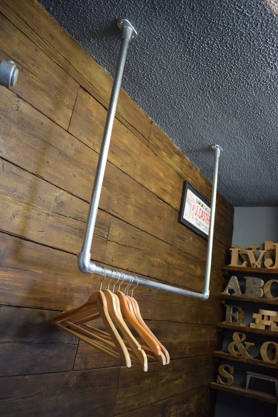 Industrial Style Ceiling Mounted Retail Clothes Rail Suspended Hanging Rail Galvanised Steel Retail Or Home