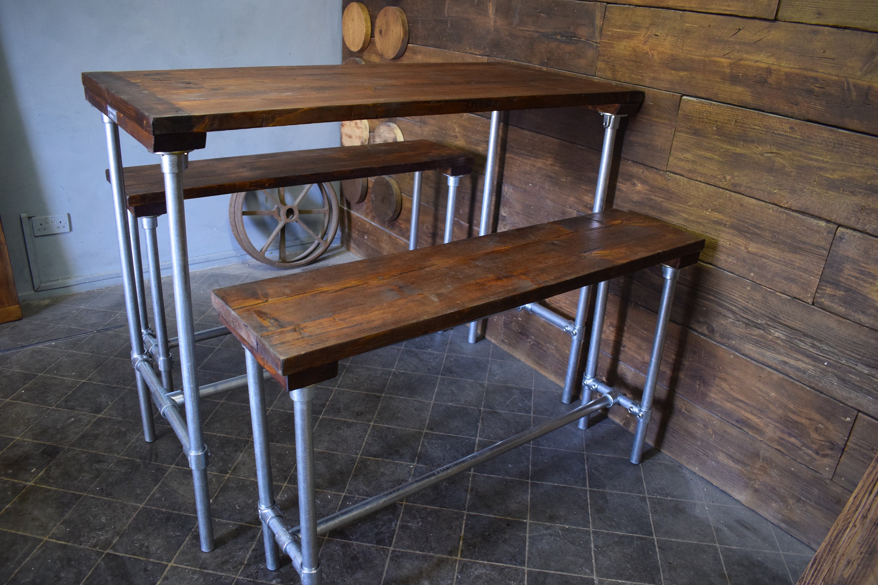 Industrial High Bar Table and Bench Set Reclaimed Scaffold Etsy UK