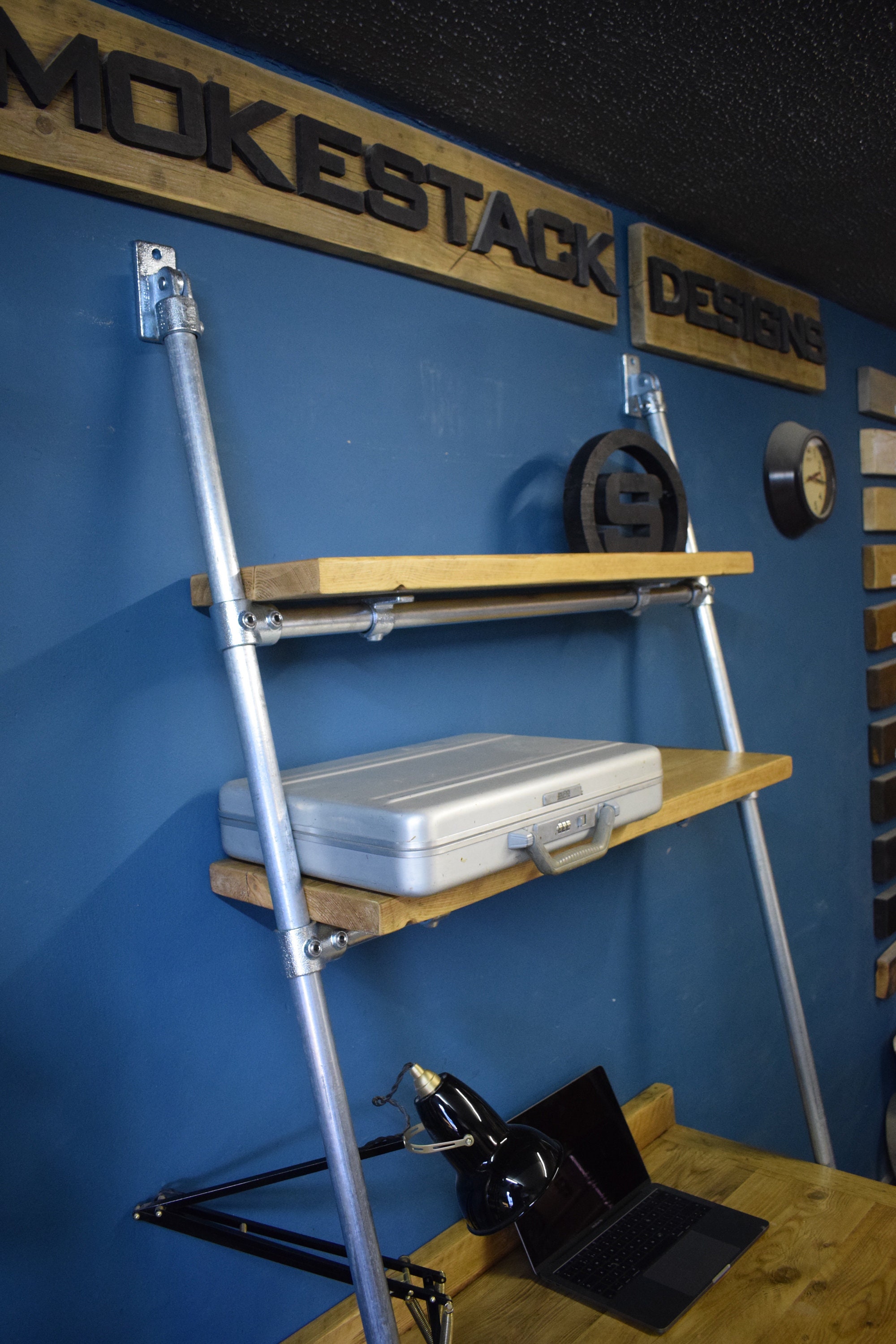 Deep 60cm Lean to Desk ladder Desk Industrial Style Galvanised