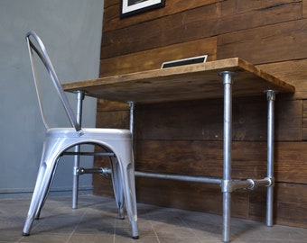 Modern Industrial Desk, Reclaimed Scaffold Board with Galvanised Steel Frame