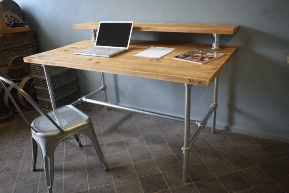 Urban Industrial Desk 4 Boards Deep 85cm With Rear Raised Shelf