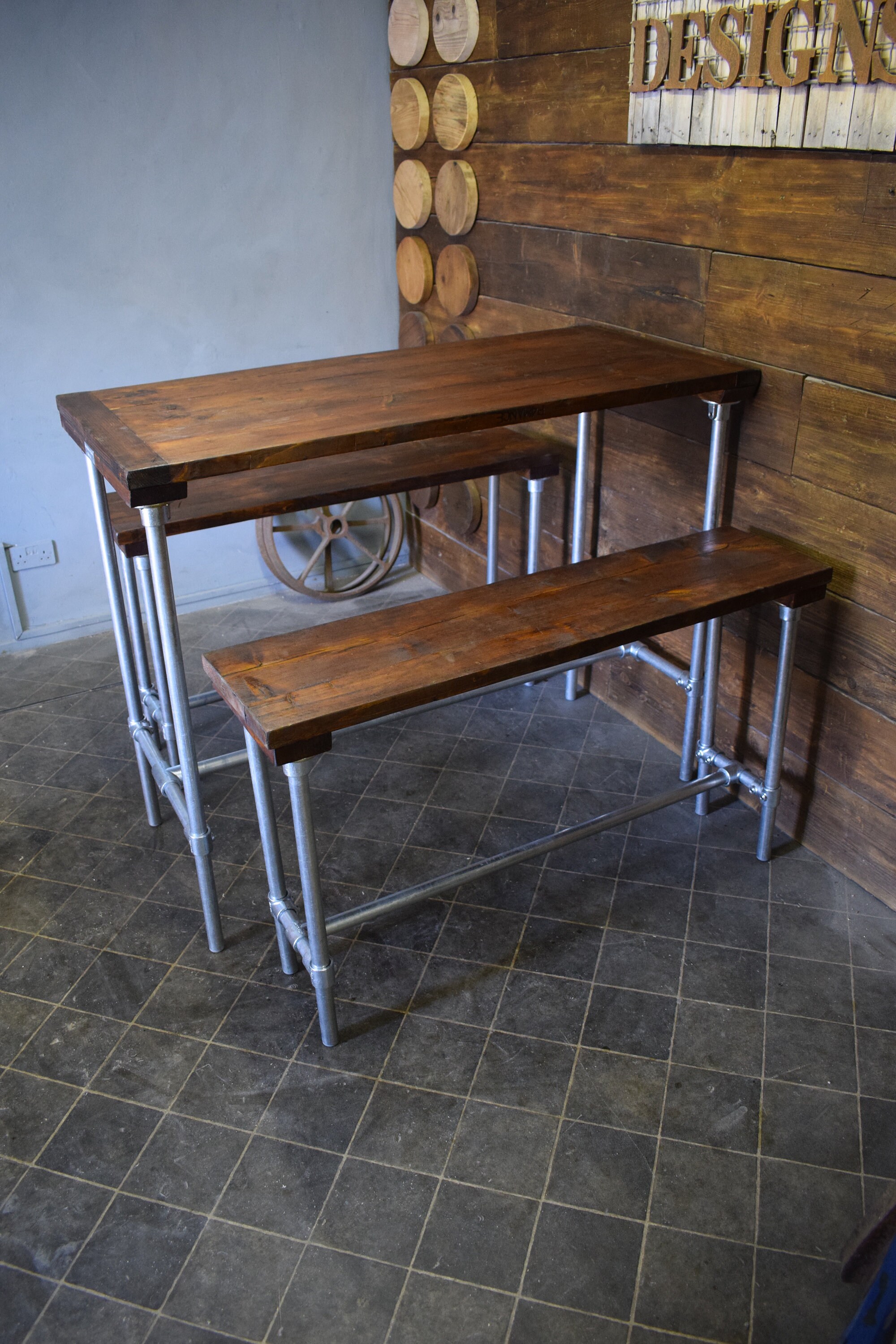 Industrial High Bar Table and Bench Set Reclaimed Scaffold Etsy Nederland