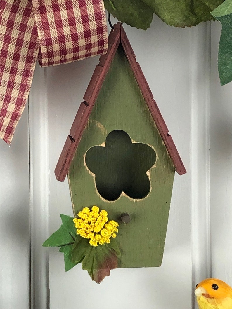 Birdhouse Wreath 14 inch Wreath Summer Wreath Wall Wreath Front Door Wreath Bird Wreath Cabin Wreath Sunflower Wreath Fall Wreath