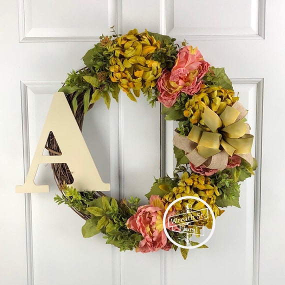 Monogram Wreath Front Door Wreath Door Wreath Letter Wreath Blush Wreath Initial Wreath Year Round Wreath Floral Wreath Door Decor