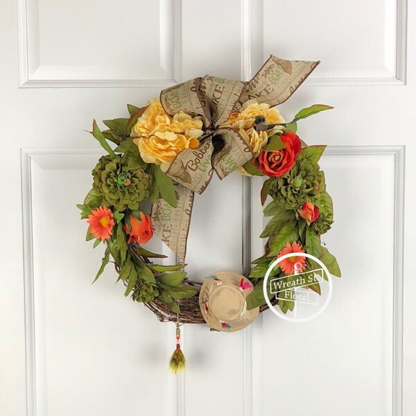 Fishing Wreath, 14 inch Wreath, Cabin Wreath, Front Door Wreath, Woodland Wreath, Northwoods Wreath, Wildlife Wreath