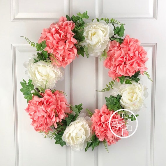 Hydrangea Wreath Coral Wreath Peony Wreath Spring Wreath Etsy