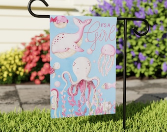 Under The Sea Baby Arrival Flag | It’s A Girl Baby Announcement Garden Yard Flag | Baby Arrival Flag | It’s A Girl Flag | Baby Flag