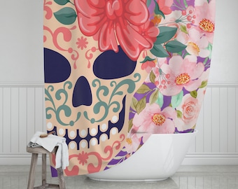 Day Of The Dead Floral Shower Curtain | Día de los Muertos Shower Curtain | Day Of The Dead Bathroom Decor|Día de los Muertos Bathroom Dec