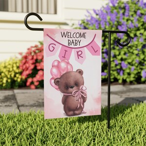 Welcome Baby Girl Flag | It’s A Girl Yard Flag | Baby Arrival Flag | Baby Yard Flag | Baby Flag | Bear Baby Announcement Garden Yard Flag
