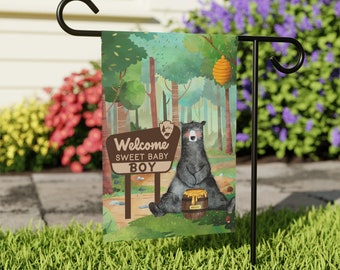 National Park Baby Arrival Flag | It’s A Boy Garden Yard Flag | Baby Arrival Flag | Baby Announcement Flag | Black Bear With Honey Pot