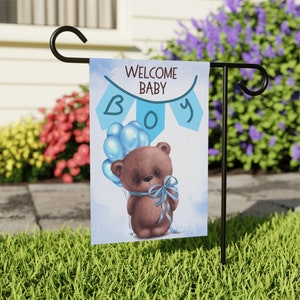 Welcome Baby Boy Arrival Flag | Baby Arrival Flag | It’s A Boy Yard Flag | Baby Flag | Baby Flag | Bear Baby Announcement Garden Yard Flag