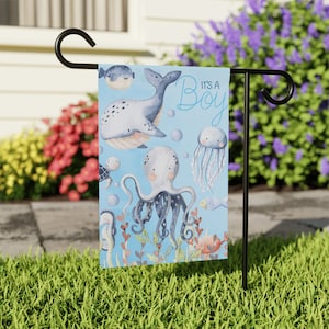 Under The Sea Baby Arrival Flag | Baby Arrival Flag | It’s A Boy Baby Announcement Garden Yard Flag | Baby Yard Flag | Boy Yard Flag