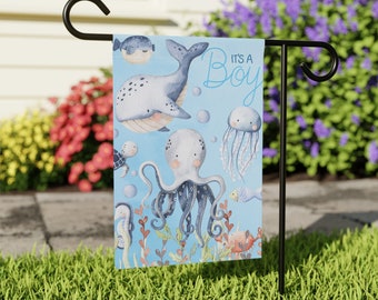 Under The Sea Baby Arrival Flag | Baby Arrival Flag | It’s A Boy Baby Announcement Garden Yard Flag | Baby Yard Flag | Boy Yard Flag