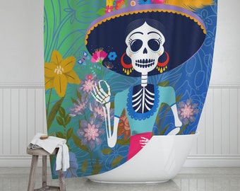 Día de los Muertos Shower Curtain: Sugarskull Bathroom Decor