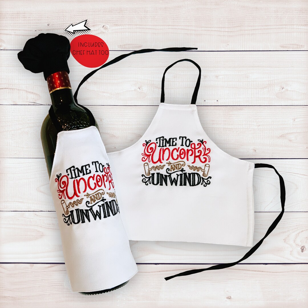 Uncork and Unwind Wine Apronwine Bottle Coverwine Etsy