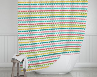 Fun Kids Shower Curtain: Colorful Scallop Pattern, Summer Bathroom Decor