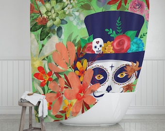 Day Of The Dead Shower Curtain| Día de los Muertos Shower Curtain|Sugarskull Shower Curtain|Day Of The Dead Bathroom Decor