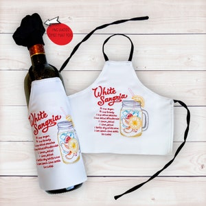 White Sangria Recipe, Embroidered Wine Bottle Apron Cover, Bottle Cover, Hostess Gift, Wine Embroidery Decor, Wine Enthusiast Gift