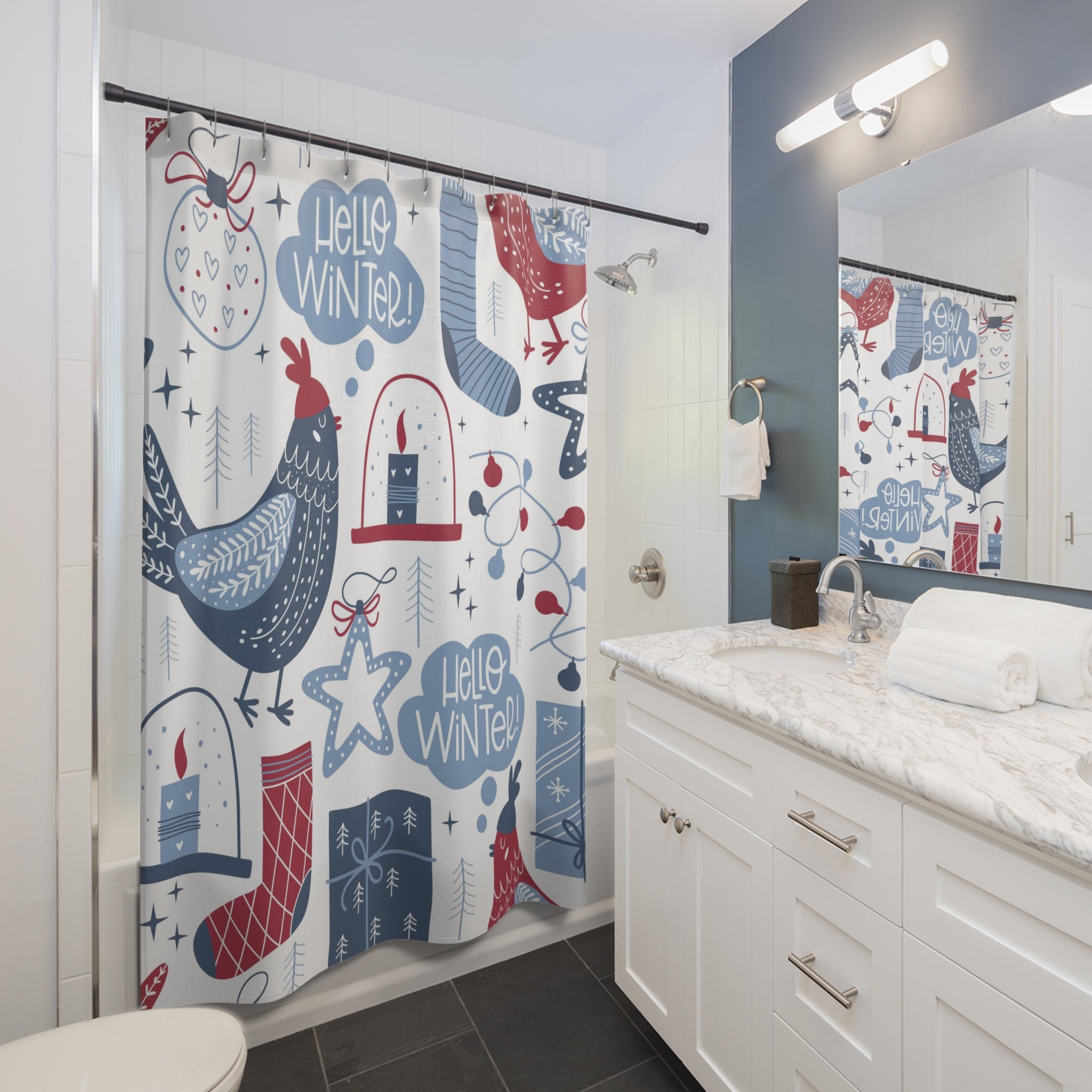 Country Christmas Shower Curtain Christmas Shower Curtain Etsy