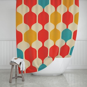 Retro Geometric Abstract Shower Curtain|Retro Bathroom Decor|Retro Bathroom Shower Curtain