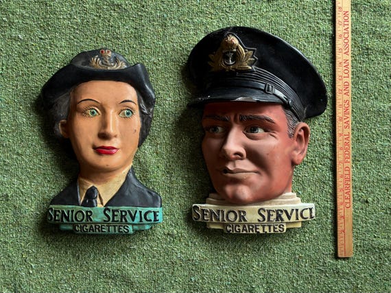 A Pair of Vintage Senior Service Cigarette Advertising Chalkware Wall  Plaques