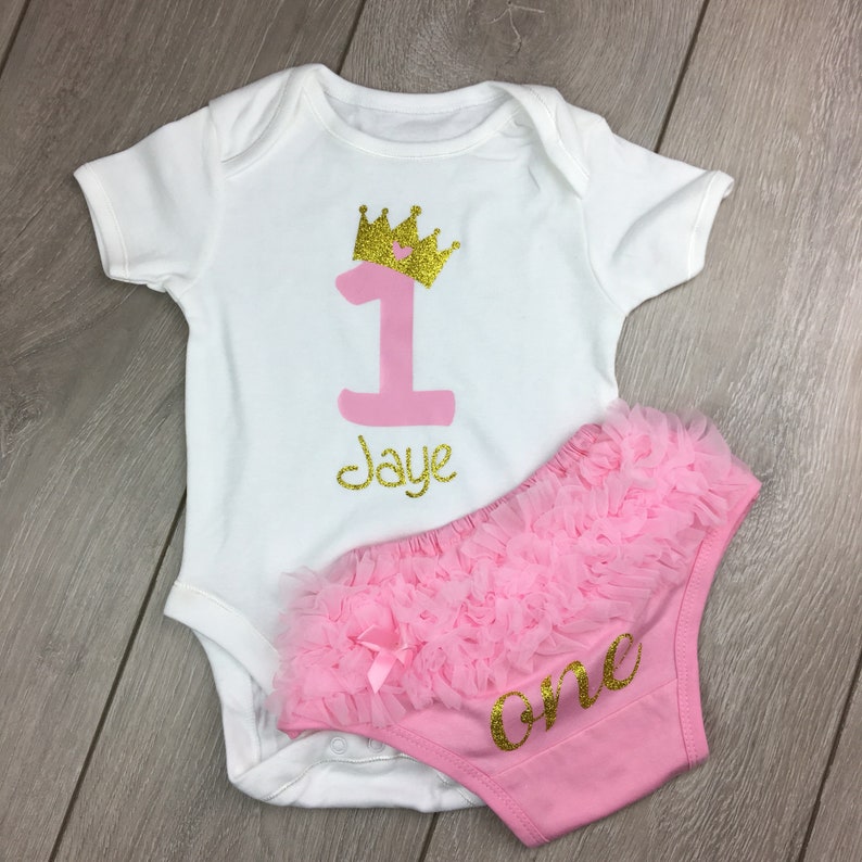 Girls First 1st Birthday Rose Gold Vest TShirt Top Cake Smash Outfit Customised