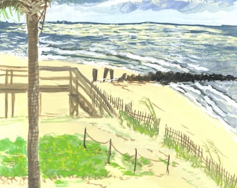 Beach Print-Folly Beach-Giclee Fine Art Print of Original Gouache Painting