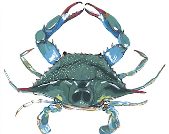 Blue Crab Print-Giclee Fine Art Print of Original Gouache Painting