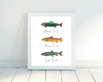 Trout Print-Brook Trout, Brown Trout and Lake Trout