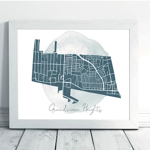 Grandview Heights-Columbus, Ohio-handgeschilderde kaart afdrukken