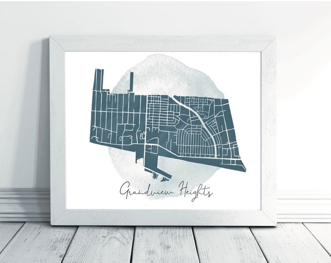 Featured listing image: Grandview Heights-Columbus, Ohio-Hand Painted Map Print