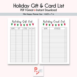 REGALO DE VACACIONES & Lista de TARJETAS Mini Happy Planner Inserciones imprimibles, Crear 365, Inserción de Happy Planner, Happy Planner Mini, Descarga instantánea