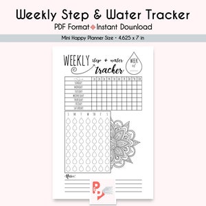 WEEKLY Step & Water TRACKER Mini Happy Planner Printable Insert, Create 365, Happy Planner Inserts, Happy Planner Mini, Instant Download