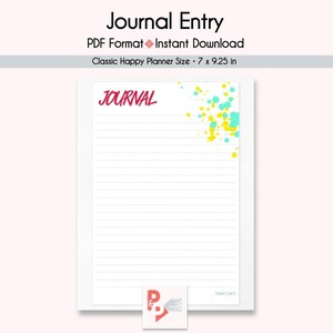 JOURNAL Happy Planner Printable Insert, Create 365, Happy Planner Inserts, Happy Planner Classic, MAMBI Planner, Instant Download