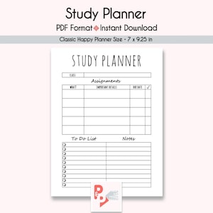 PLANIFICADOR DE ESTUDIOS Inserto imprimible Happy Planner, Crear 365, Inserciones Happy Planner, Happy Planner Classic, Planificador de discos, Descarga instantánea