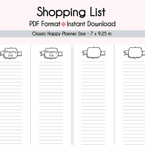 SHOPPING LIST Happy Planner Printable Insert Create 365 - Etsy