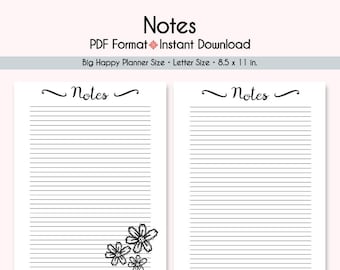 NOTES BUNDLE Big Happy Planner Printable Inserts, Create 365, Happy ...