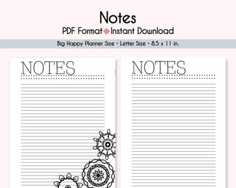 NOTES BUNDLE Big Happy Planner Printable Inserts Create 365 | Etsy