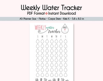 A5 Water Tracker Planner Insert, Weekly Printable (Digital Download)