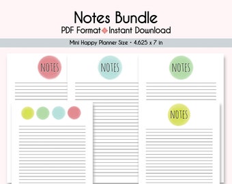 Mini Happy Planner Notes Bundle, Printable Inserts (Digital Download)