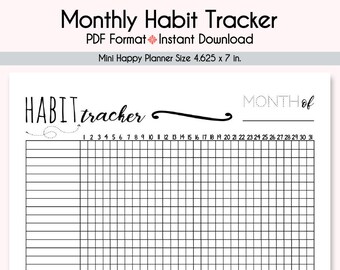 HABIT TRACKER Mini Happy Planner Printable Insert, Create 365, Happy Planner Inserts, Happy Planner Mini, MAMBI Planner, Instant Download