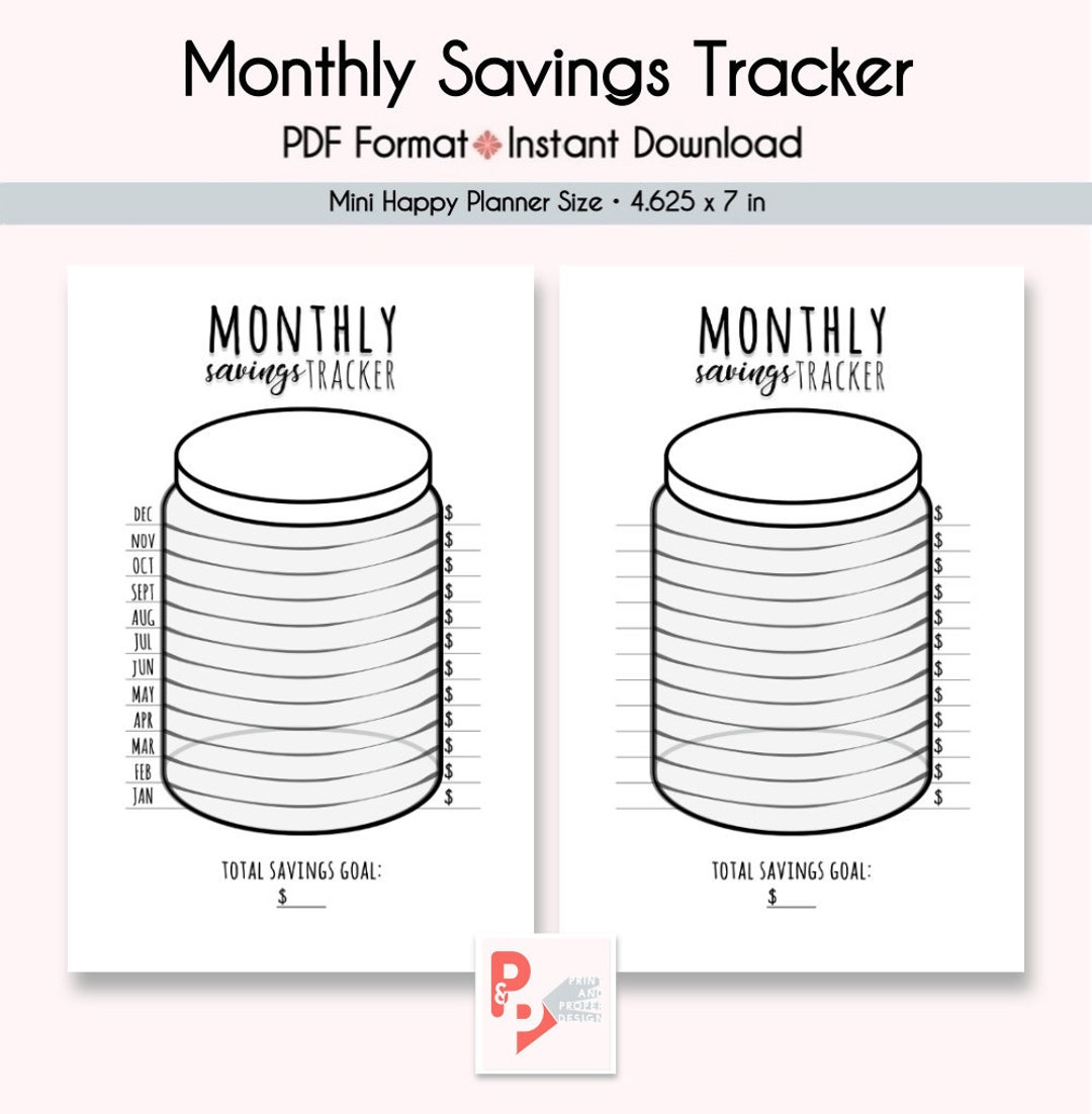 MONTHLY SAVINGS TRACKER Mini Happy Planner Printable Insert, Create 365 ...