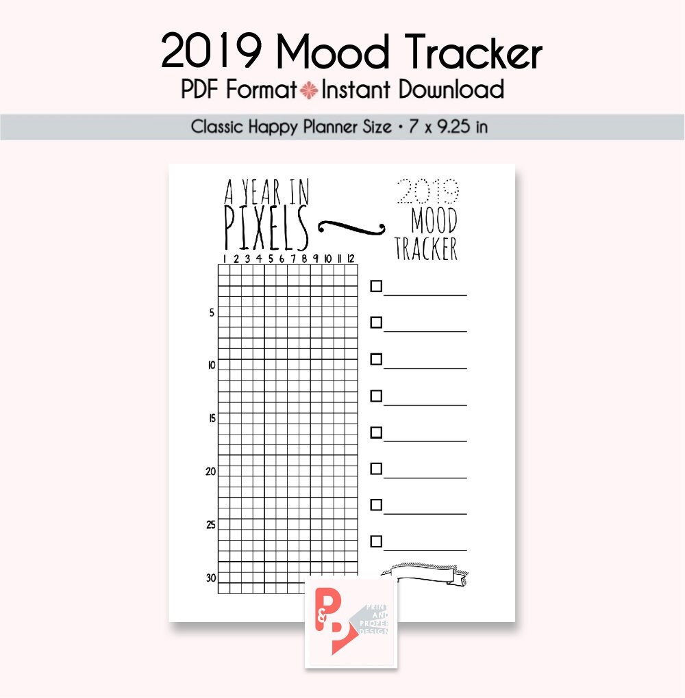 2019 MOOD TRACKER Happy Planner Printable Insert Happy | Etsy